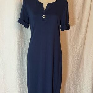 Chico's Blue Midi Sheath Dress with Scoop Neck